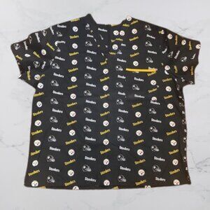 Pittsburgh Steelers Scrub Top Short Sleeve Black Gold Logo Print